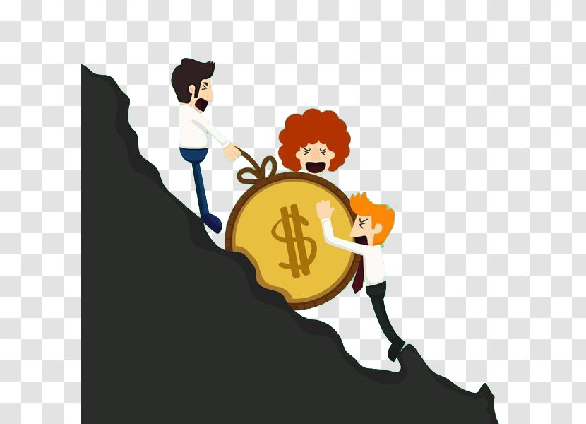 Cryptocurrency Poverty Bitcoin Gold Blockchain Illustration - Stock Photography - Three Men Pushing A Coin Up The Hill Transparent PNG