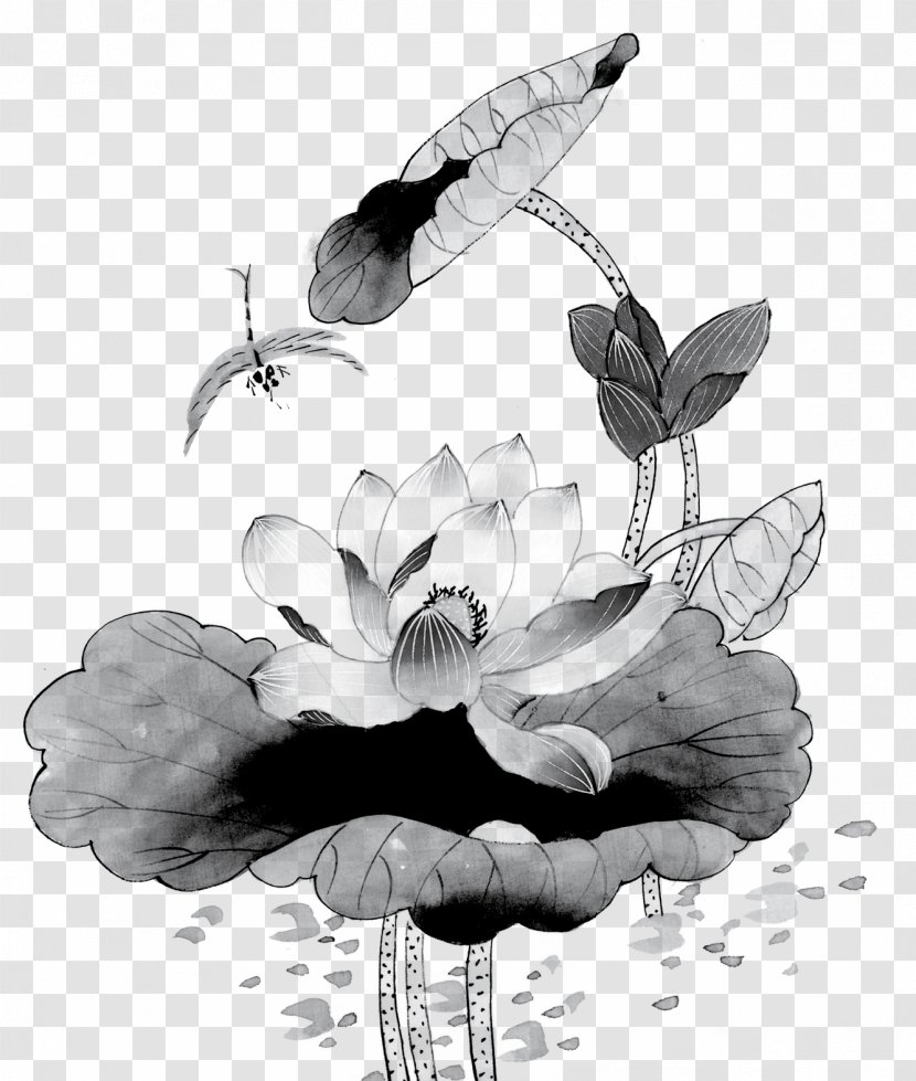 Ink Wash Painting Chinese Gongbi Bird-and-flower - Rose Family - Dragonfly Transparent PNG