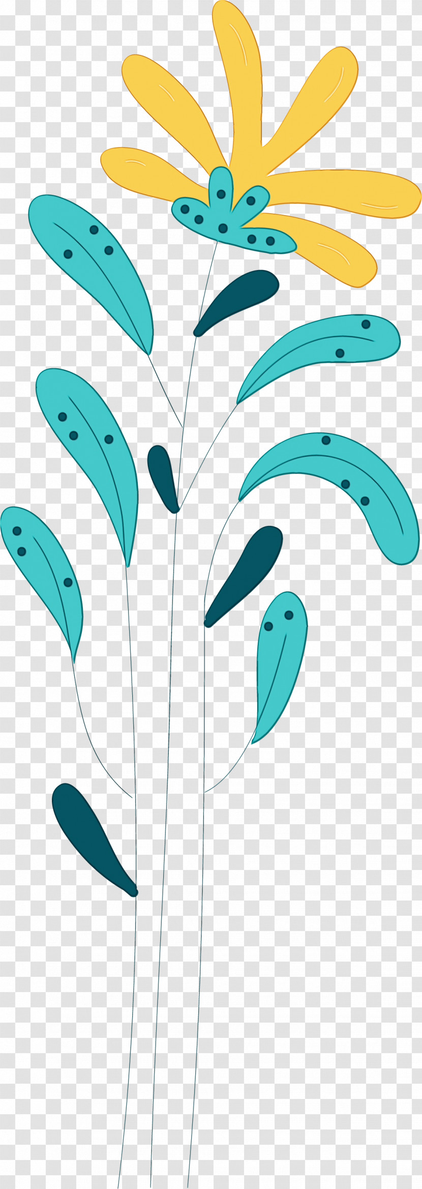 Plant Stem Petal Leaf Teal Line Transparent PNG