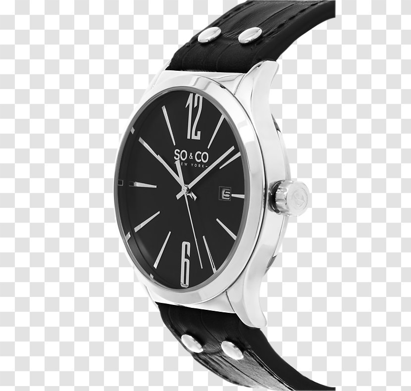 Watch Strap Leather Quartz Clock - Black Lacquer Arabic Numerals Free Download Transparent PNG