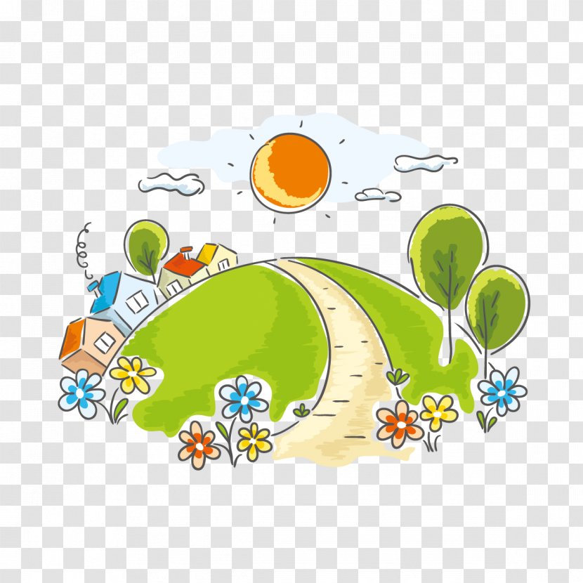Drawing Landscape Painting Cartoon - Organism - Green Home Transparent PNG