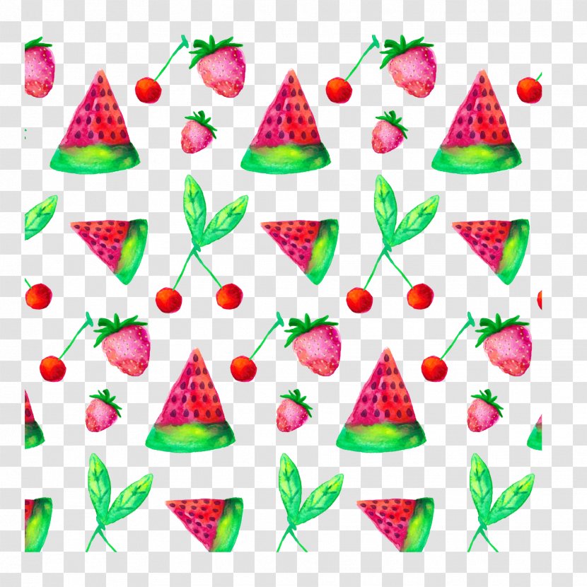 Fruit Watermelon Auglis - Hand Painted Slices, Strawberries, Cherry Vector Transparent PNG