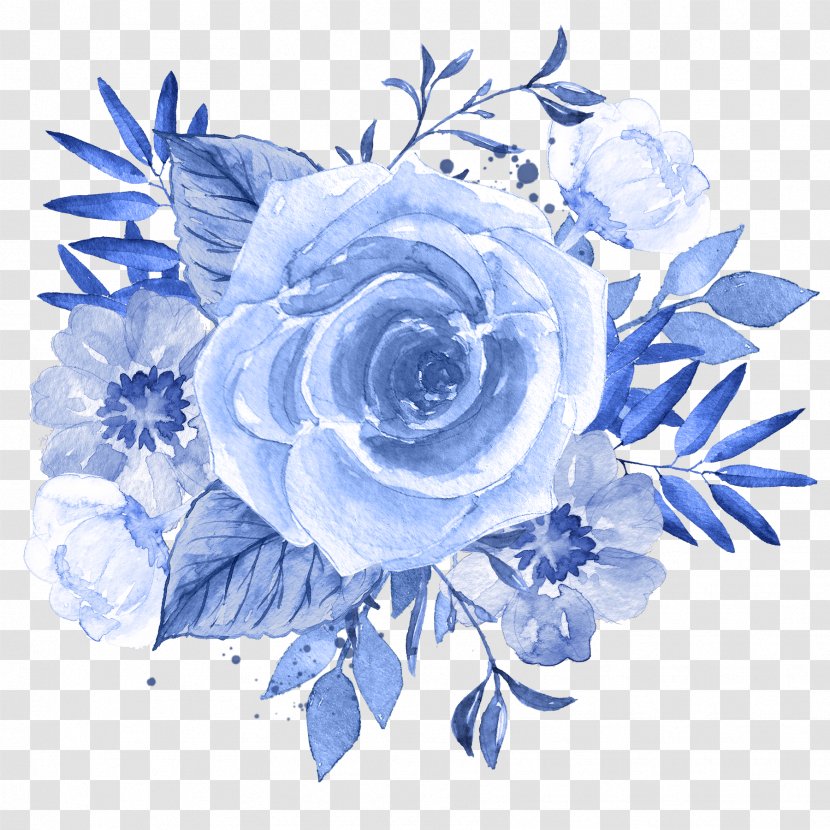 Blue Flower Watercolor Painting Clip Art - Rose - Floral Transparent PNG