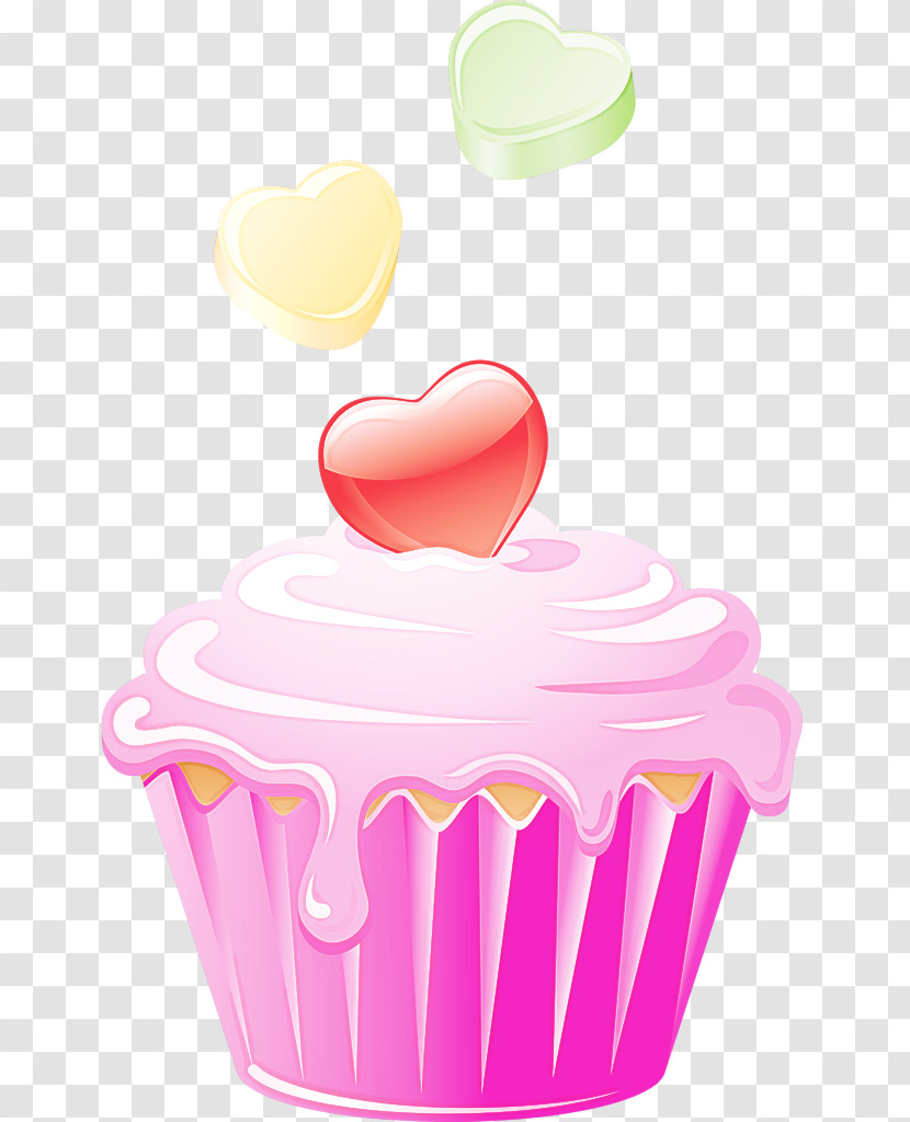 Baking Cup Pink Cupcake Heart Icing Transparent PNG