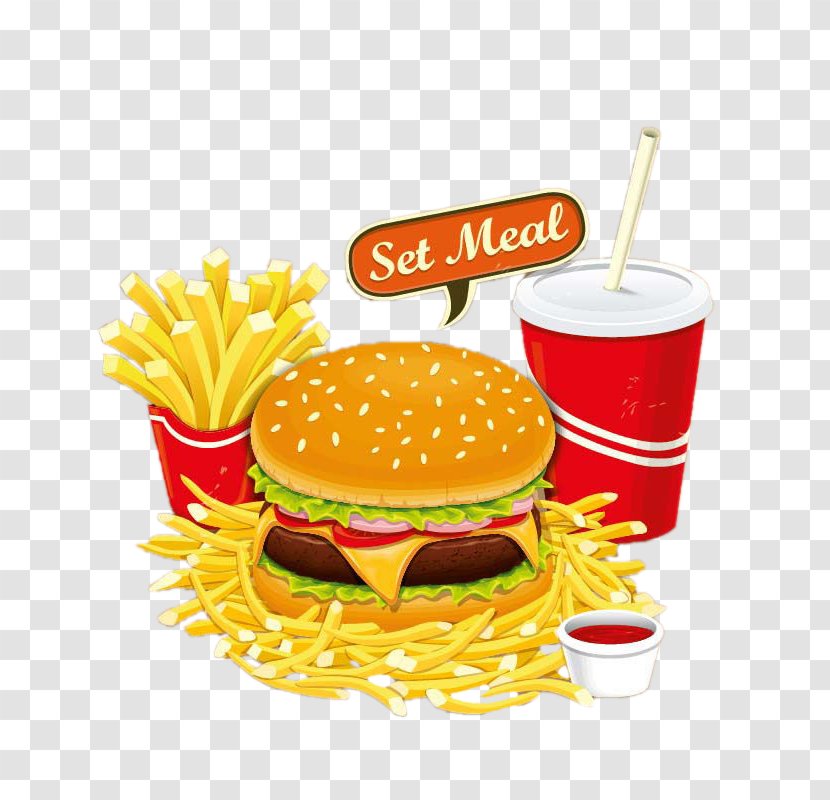 Hamburger Fast Food Junk Breakfast Clip Art - Meal - Cartoon Burger Set Transparent PNG