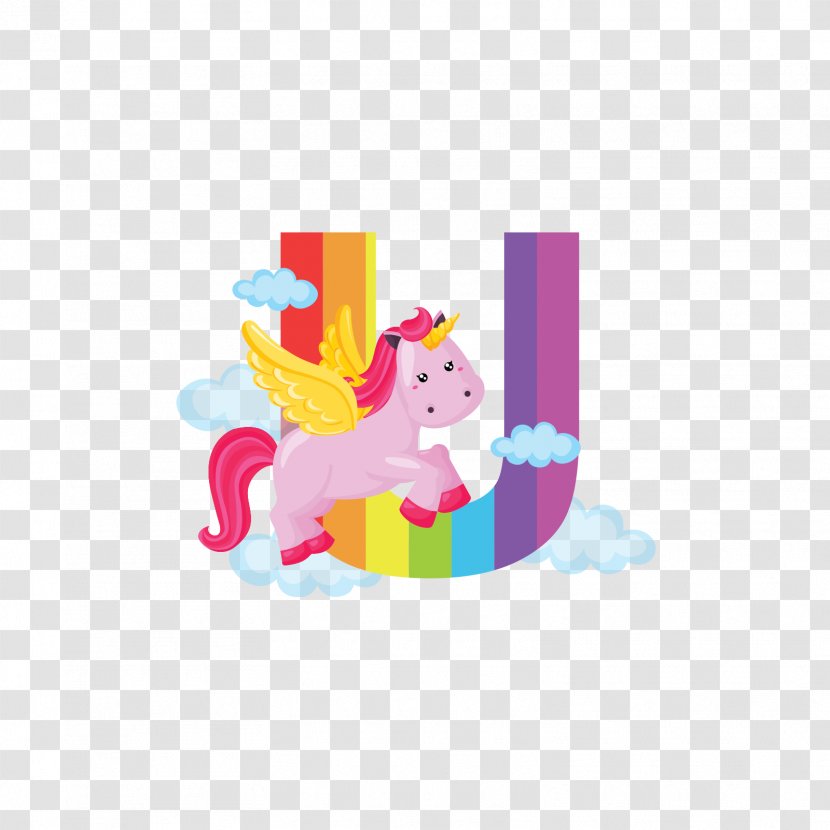Alphabet Letter Unicorn Clip Art - Pink - Color Pegasus U Transparent PNG