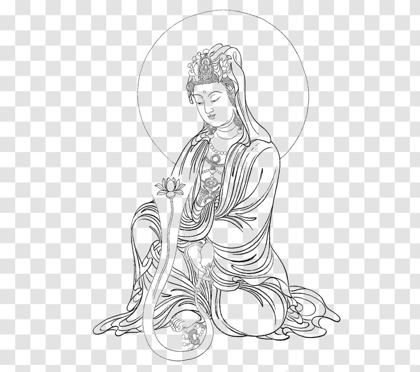 Guanyin Bodhisattva Gongbi Thangka Buddharupa - Flower - Buddha,3 Transparent PNG