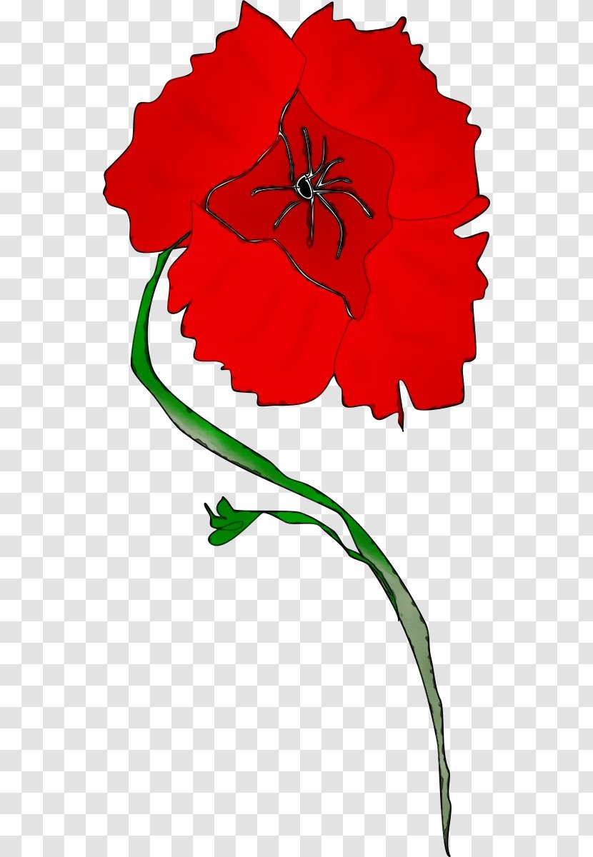Red Flower Clip Art Plant Pedicel - Paint - Stem Flowering Transparent PNG