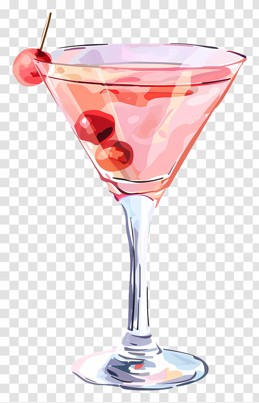 Pink Cocktail - Pink Cocktail With Cherry Transparent PNG
