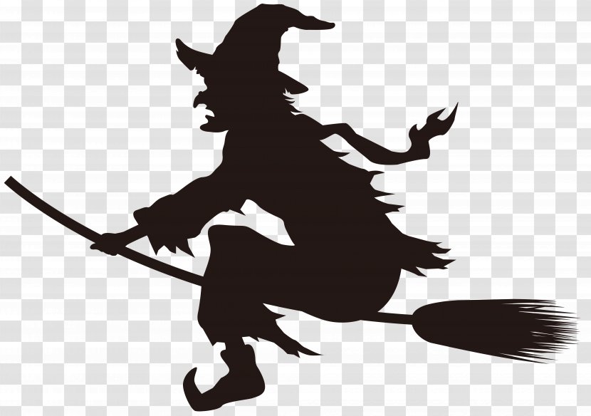 Witchcraft Halloween - Witch On Broom Silhouette Clip Art Image Transparent PNG
