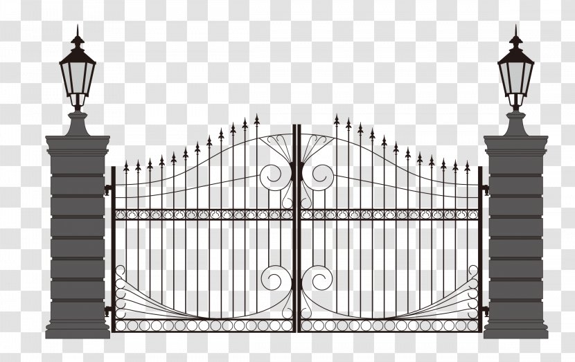 Gate Wrought Iron Clip Art - Black And White - Vector Material Atmosphere Door Transparent PNG