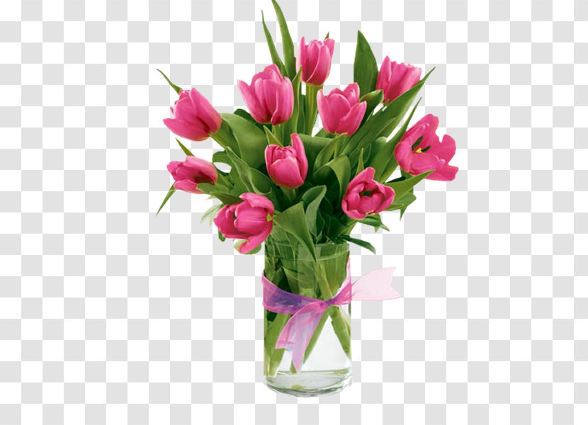 Tulips In A Vase Pink Flower - Flowering Plant - Tulip Transparent PNG
