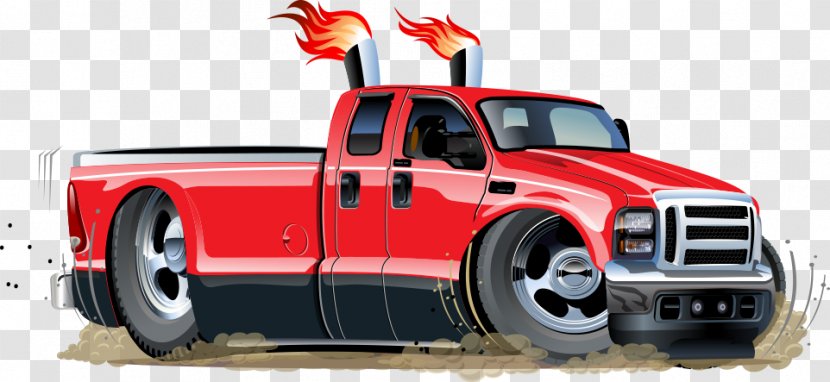 Pickup Truck Caricature Illustration - Vector Cartoon Transparent PNG