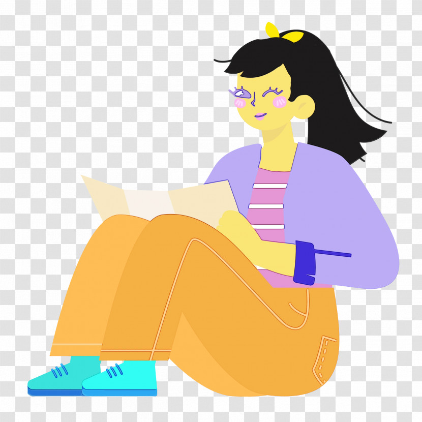 Cartoon Character Yellow Sitting Transparent PNG