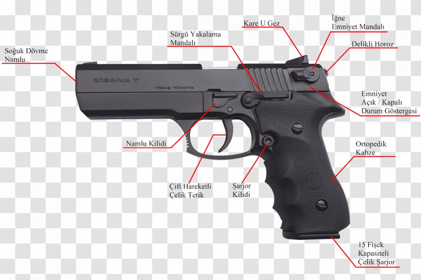 TİSAŞ Zigana 9×19mm Parabellum Semi-automatic Pistol Weapon - Frame Transparent PNG
