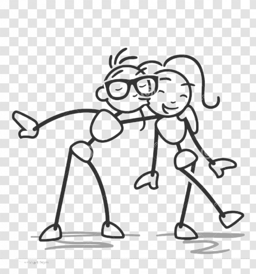 Stick Figure Love Happiness Clip Art - Watercolor - Hugging Couple Transparent PNG