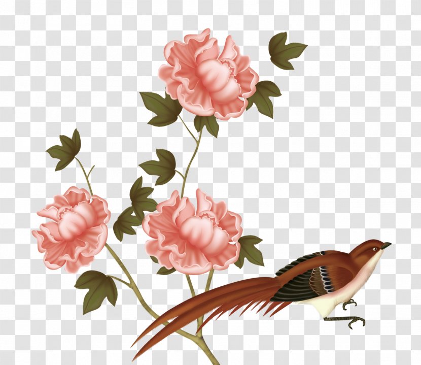 U5de5u7b14u82b1u9e1fu753b Garden Roses Bird-and-flower Painting Gongbi - Cut Flowers - Peony Transparent PNG
