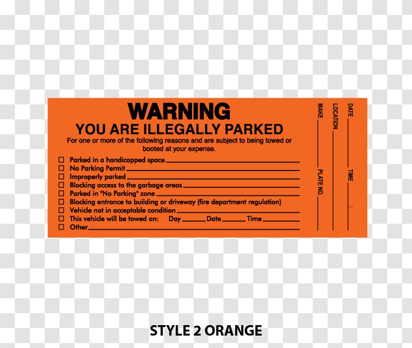 Parking Violation Sticker Warning Label Decal - Sign - Brand Transparent PNG