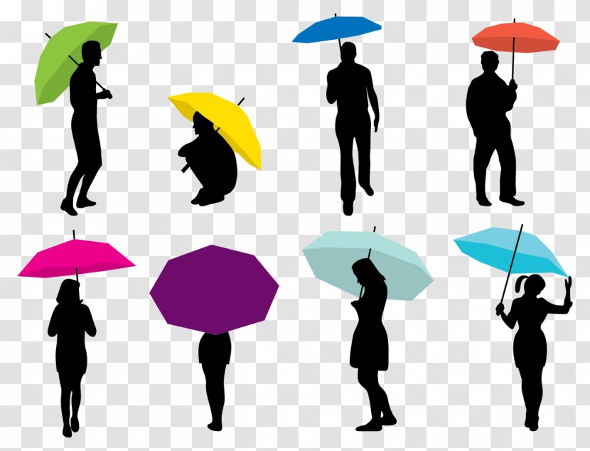 Silhouette Umbrella Woman - Public Relations - Vector People Walking In The Rain Transparent PNG