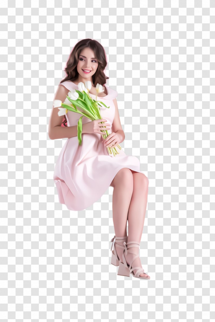 White Pink Clothing Green Sitting - Dress - Plant Footwear Transparent PNG