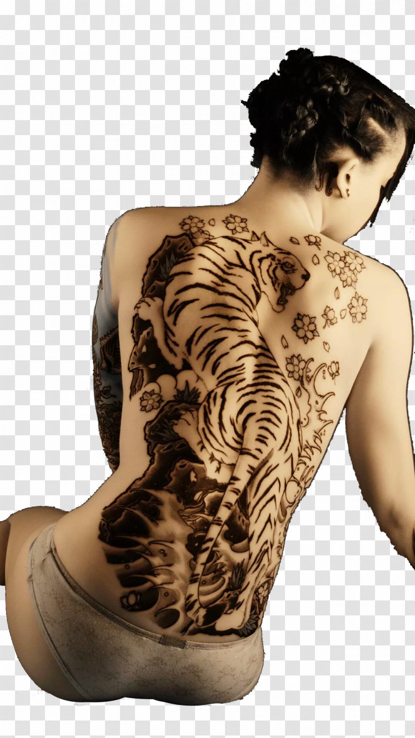 Tiger - Heart - Female Full Back Tattoo Transparent PNG