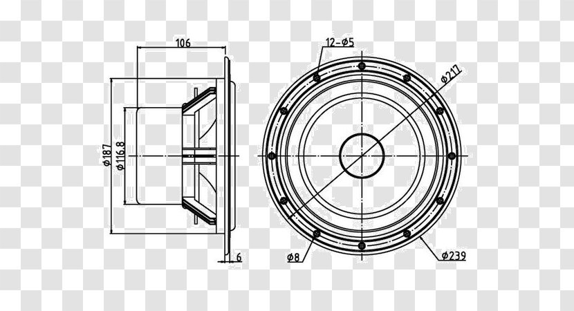 Loudspeaker Subwoofer Sound Speaker Driver Bass - Drawing - Electrostatic Parts Transparent PNG