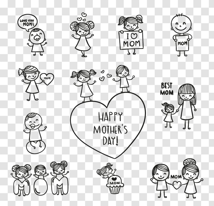 Mothers Day Drawing - Silhouette - Vector Family Transparent PNG