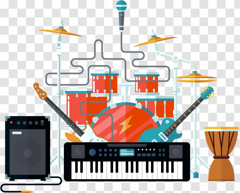 Drums Electric Guitar Keyboard - Flower - Vector Transparent PNG