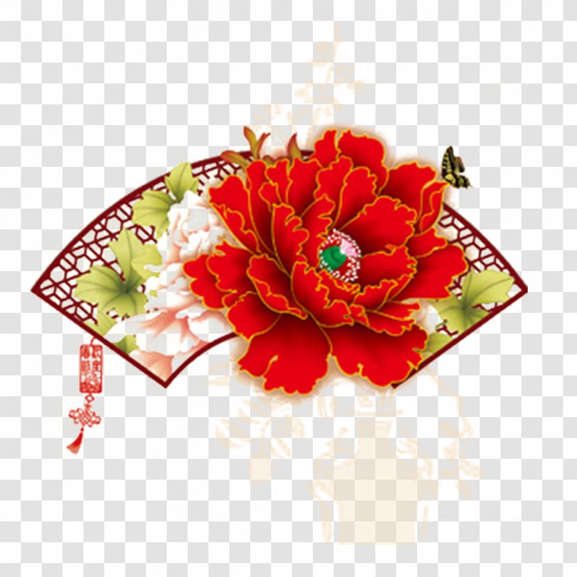 Greeting Card Lunar New Year Chinese - Flowering Plant - Red Peony Flowers Transparent PNG