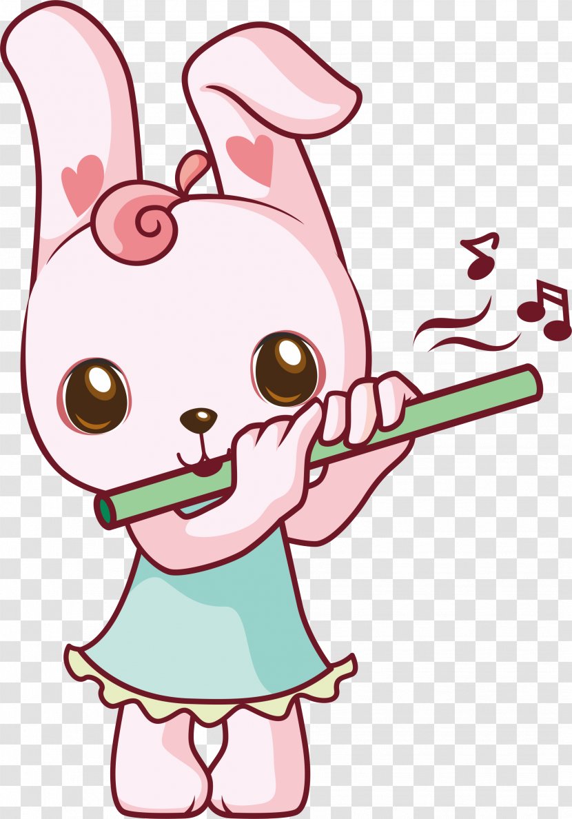 Flute Rabbit Cartoon - Bunny Transparent PNG