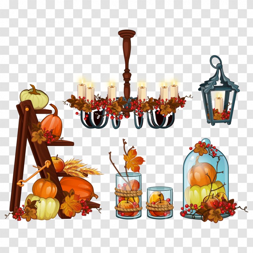 Halloween Cartoon Illustration - Fruit - Vector Pumpkin And Candle Transparent PNG