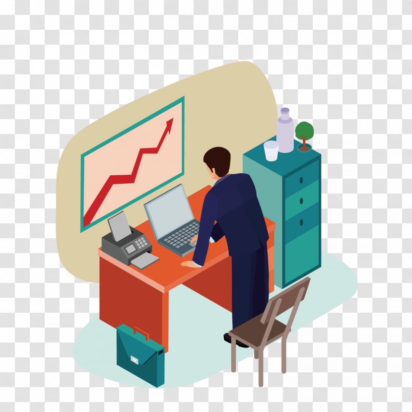 Poster Isometric Projection Business - Desk - Data Man Transparent PNG