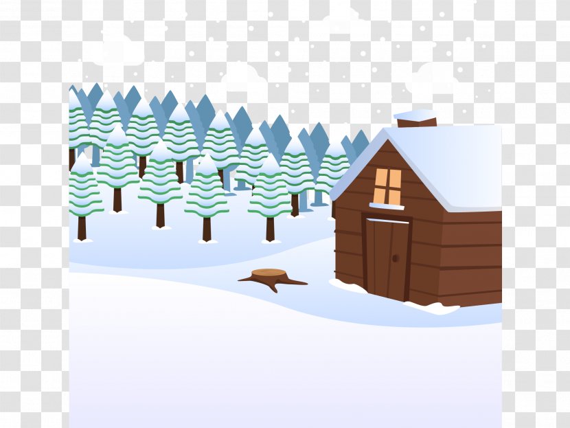 Cartoon Snow Winter Log Cabin - Home - Vector Hand-drawn Transparent PNG
