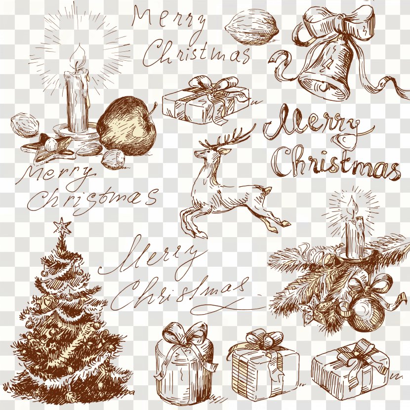 Christmas Tree Card Illustration - Sketch Decoration Elements Transparent PNG