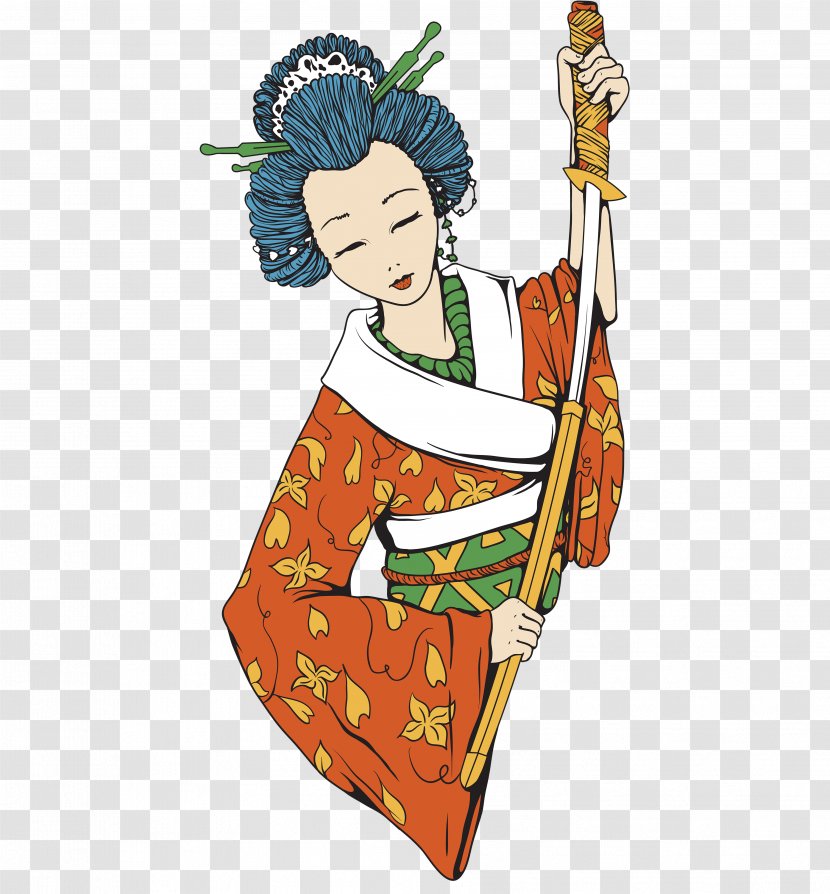 Geisha Japanese Art Royalty-free Illustration - Costume Design - Holding A Saber Warrior Transparent PNG