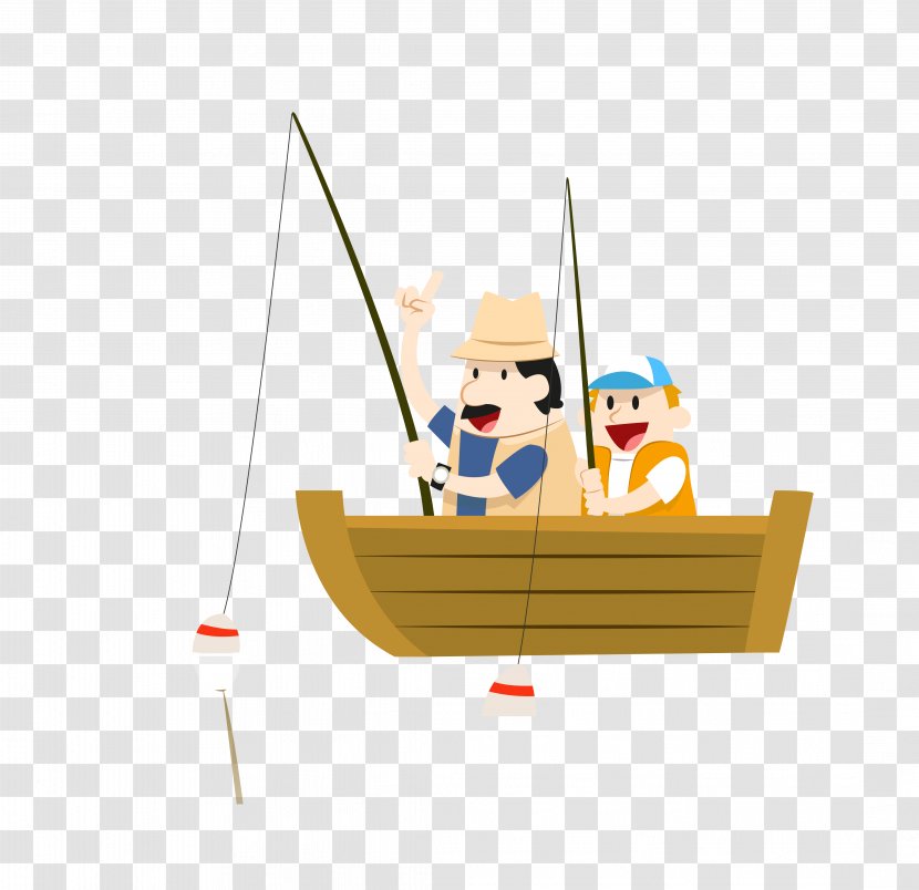 Fishing - Boat - Vector Colored Father And Son Transparent PNG