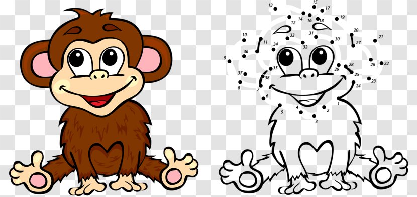 Monkey Cartoon Coloring Book Illustration - Heart - Hand Drawn Cute Transparent PNG