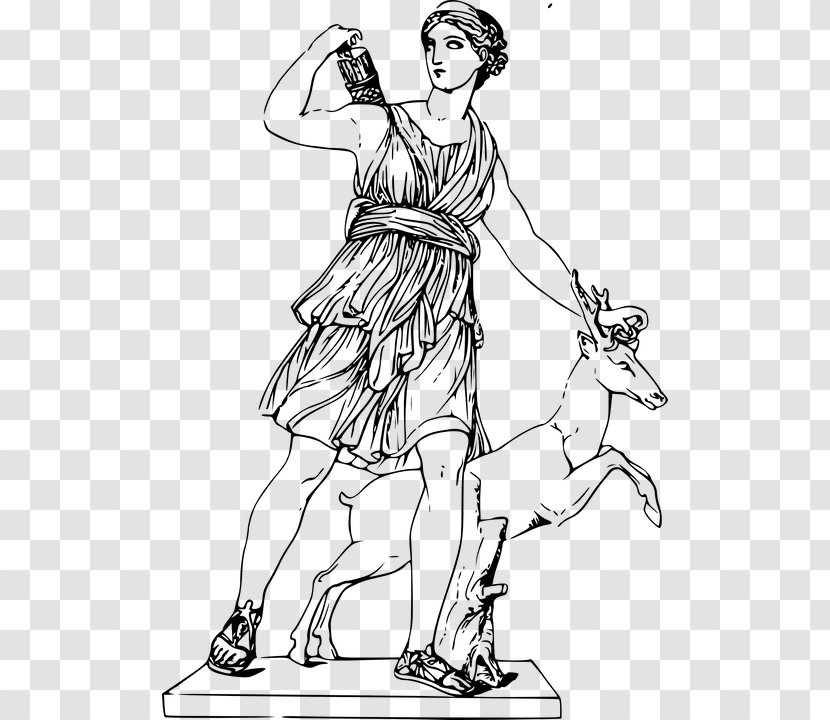 Artemis And The Stag Greek Mythology Drawing Goddess - Flower Transparent PNG