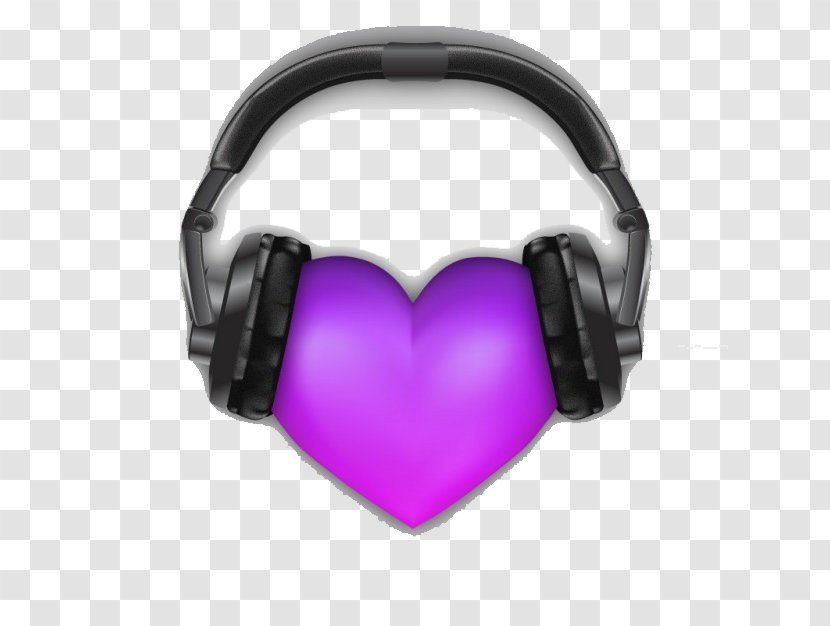 Headphones Three-dimensional Space Heart Drawing - Magenta - With Transparent PNG