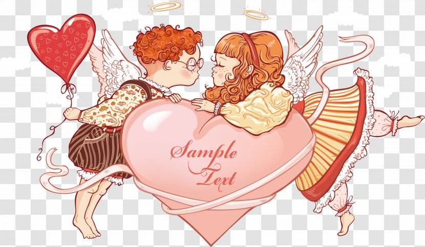 Cartoon Kiss - Watercolor - Two Little Angel Was About To Transparent PNG