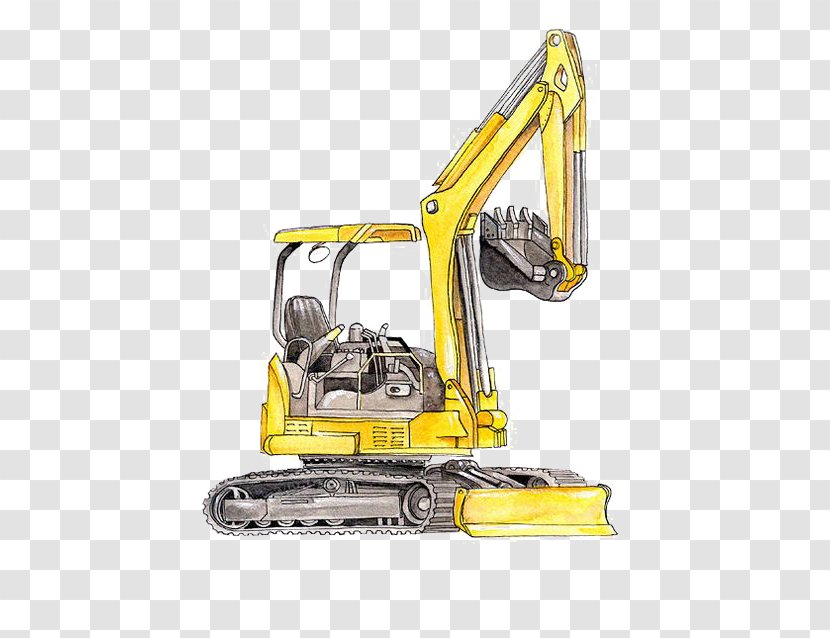 Excavator Architectural Engineering Heavy Equipment Watercolor Painting Backhoe - Compact - Cartoon Transparent PNG