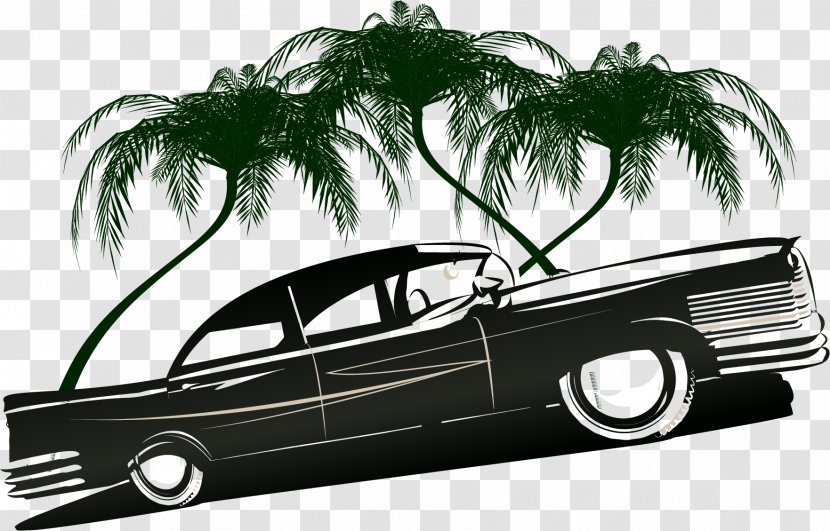 Hollywood Retro Style Vintage Clothing Stock Illustration - Classic Car - Vector Hand-painted Transparent PNG