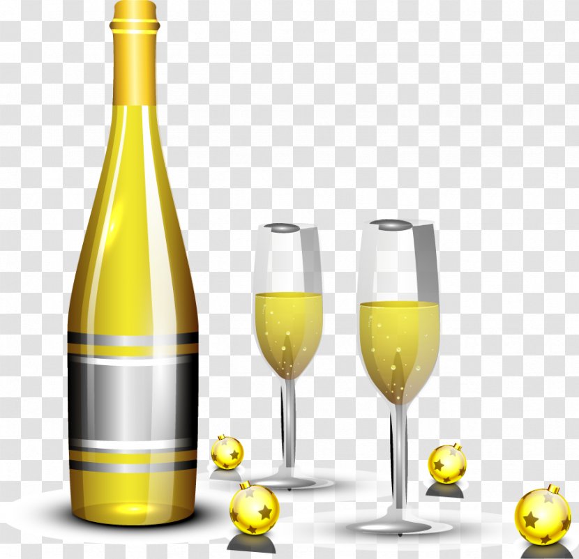 White Wine Champagne Bottle - Drinkware - Vector Golden Transparent PNG