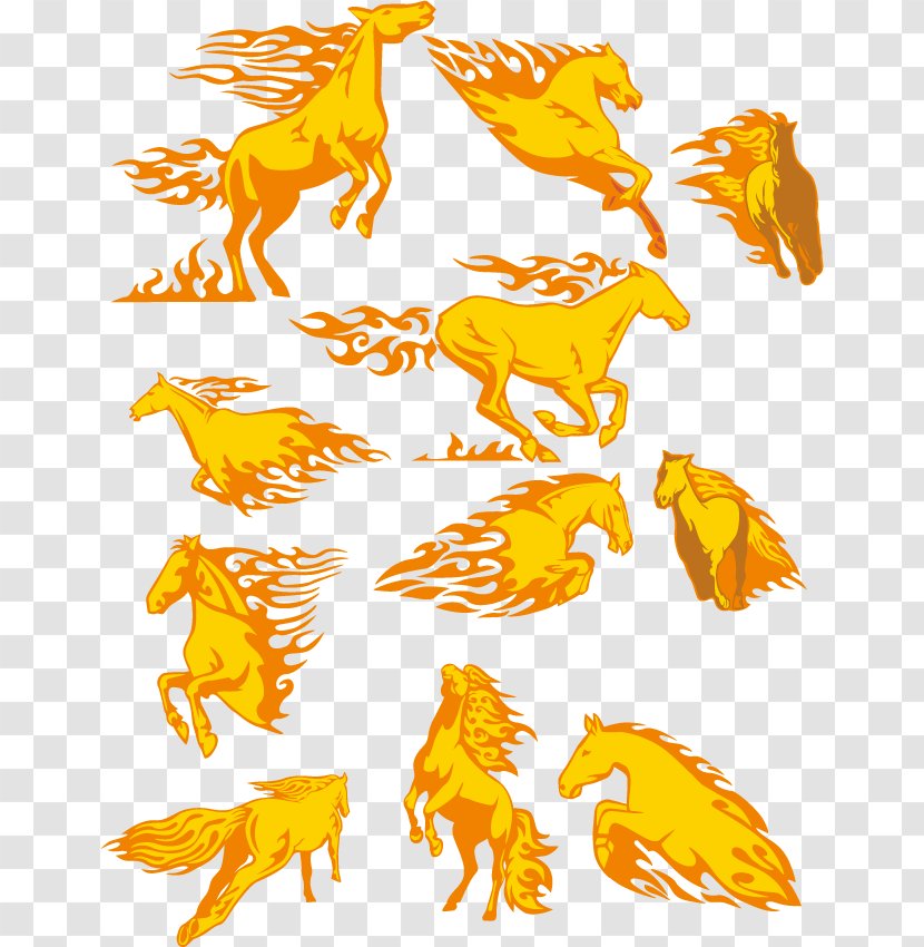 Horse Fire - Wing - Golden Car Stickers Vector Transparent PNG