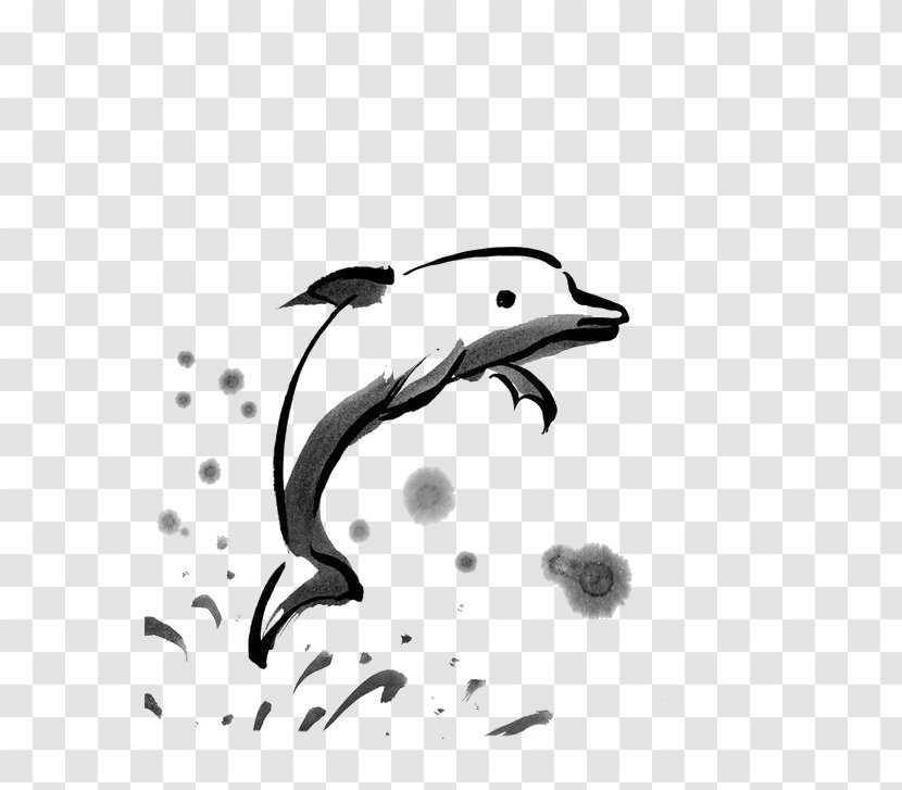 Dolphin Ink Wash Painting Watercolor DeviantArt - Monochrome - Dolphins Transparent PNG