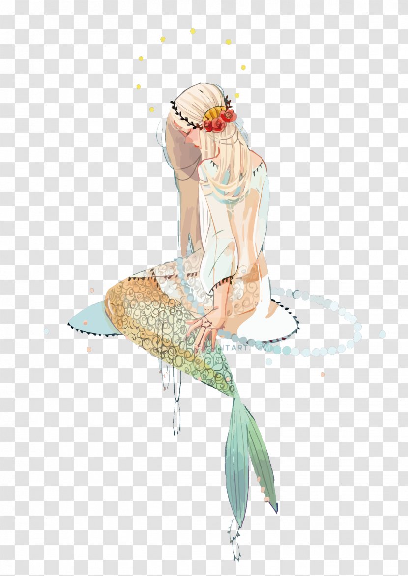 Mermaid Illustration - Flower - Vector Transparent PNG