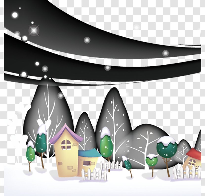 Village Cartoon - Art - House And Tree On Snow Transparent PNG
