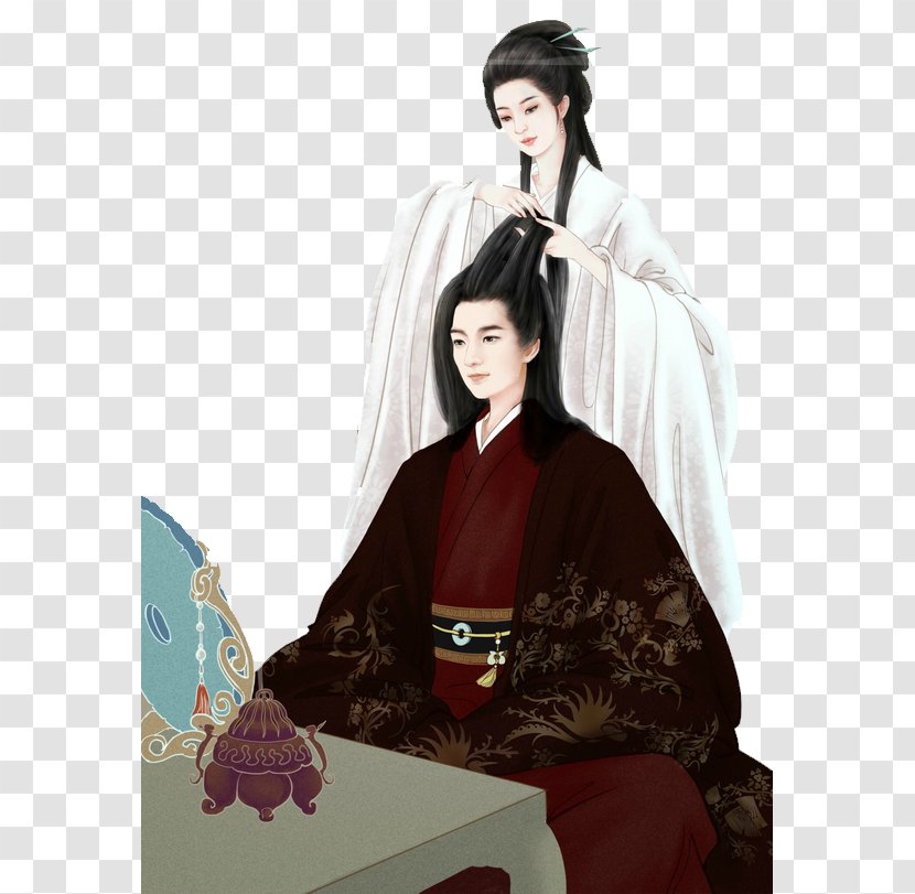 Chinese Art Jianghu Couple Tao - Cartoon - White Light Night Hair Hand Painted Transparent PNG