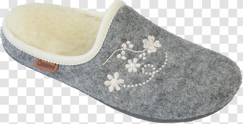 Slipper Shoe Wool Grey Embroidery - Flower - Sliping Transparent PNG