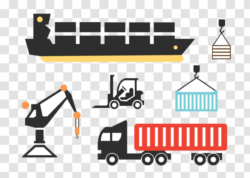 Freight Transport Cargo Ship Illustration - Flat Design - Heavy Construction Machinery Model Transparent PNG